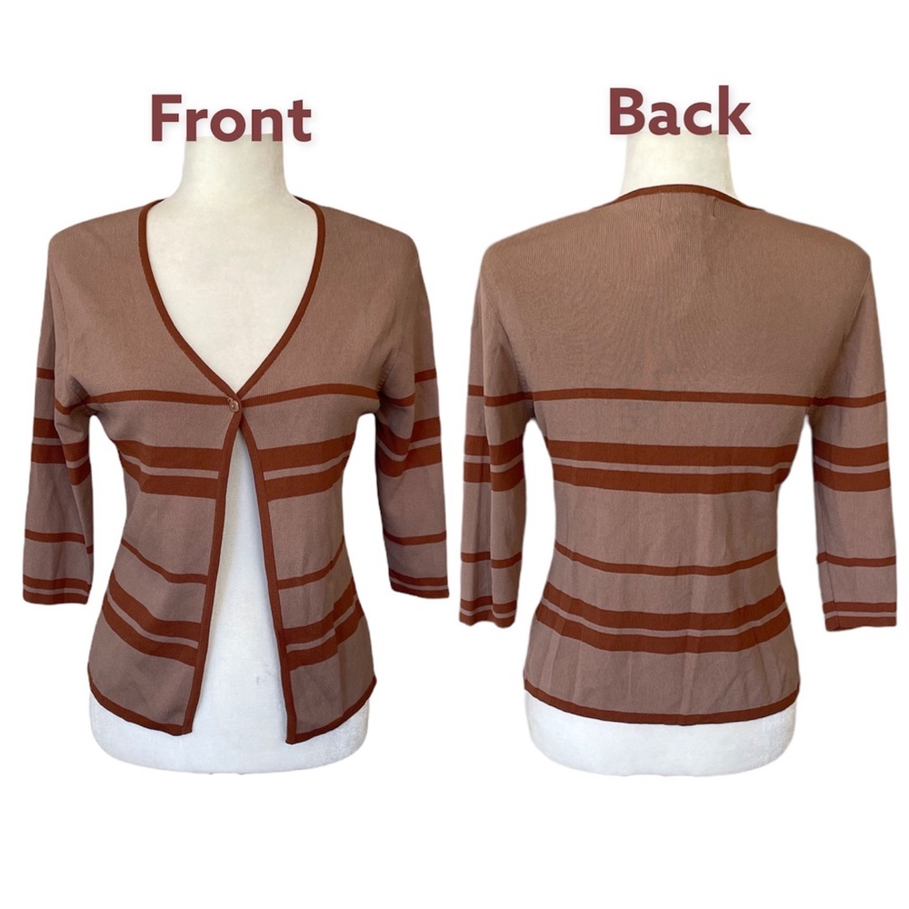 Finity Cardigan Women’s size PL Stripe 3/4 Sleeve Brown